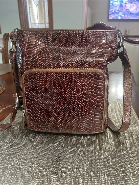 Brighton Brown Faux-Snakeskin Messenger Bag