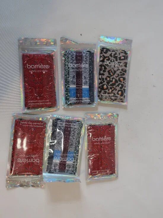NWT Barriere Red Green (Item-B) Mix Lot-30 Disposable Bandana Protec Face Masks