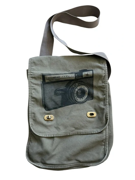 Authentic Pigment Army Green Canvas Camera Print Crossbody Messenger Field Bag