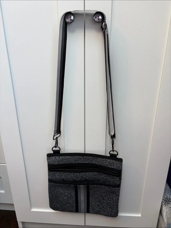 HAUTE SHORE Gray Heather Crossbody Messenger with Stripe Detail