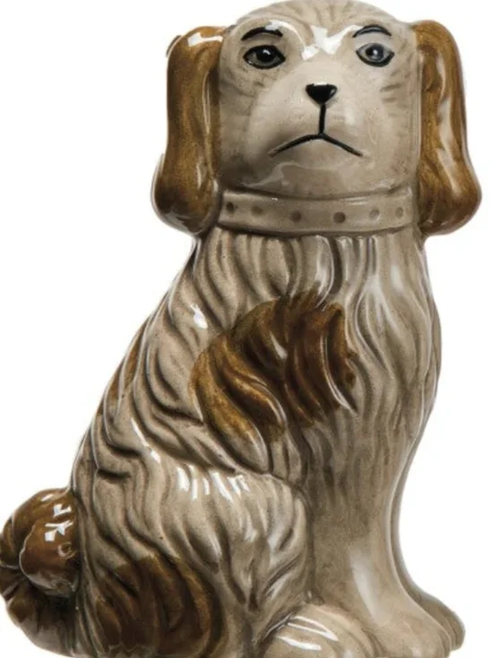 Staffordshire Dog Figurine Ceramic Bud Vase in Brown and Tan