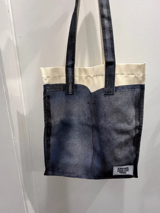 Jean Paul Gaultier Blue & Cream “Denim”Canvas Messenger Tote