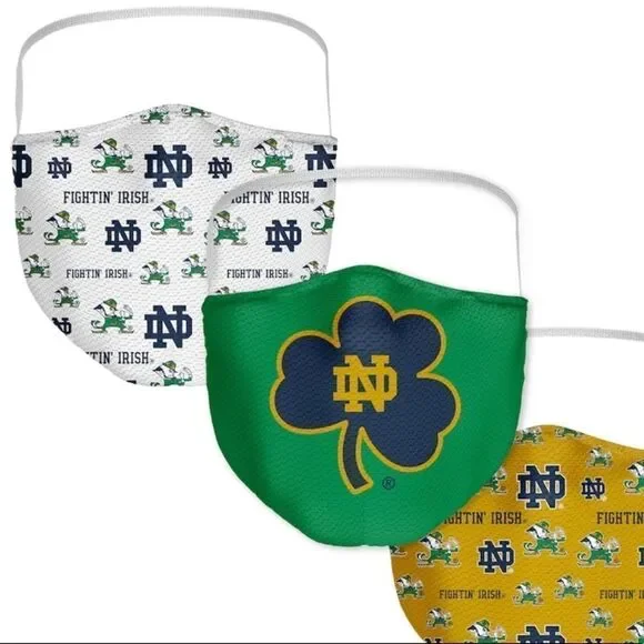 New in Package NOTRE DAME FIGHTING IRISH Face Covering Face Mask Masks Set of 3