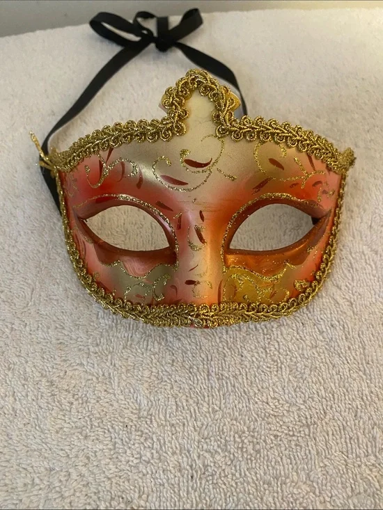 Gold & Coral Venetian Masquerade Mask