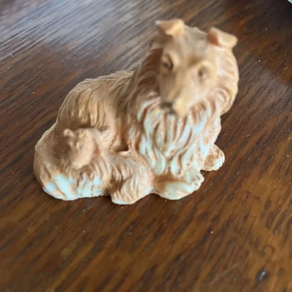 Vintage Plaster Collie DogAnd Puppy,Figurine,H2