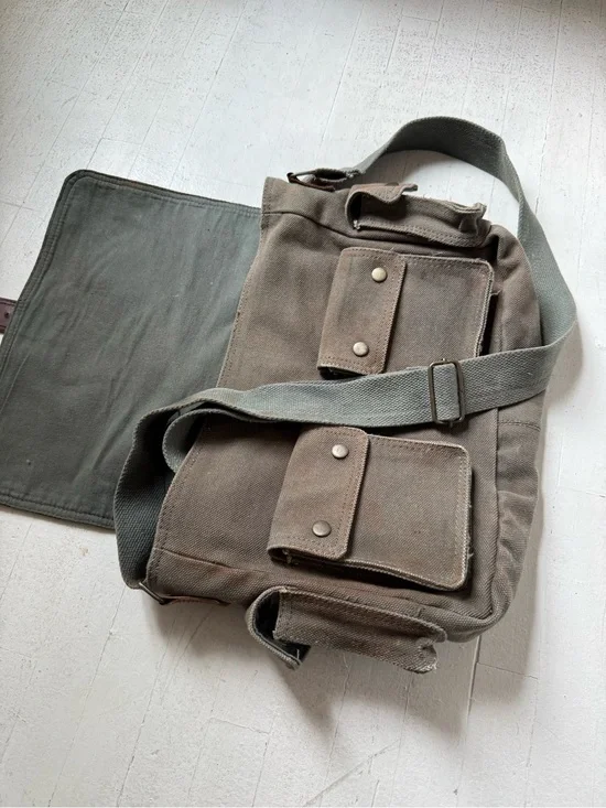 Canvas Messenger Bag in Olive Brown - Casual Crossbody