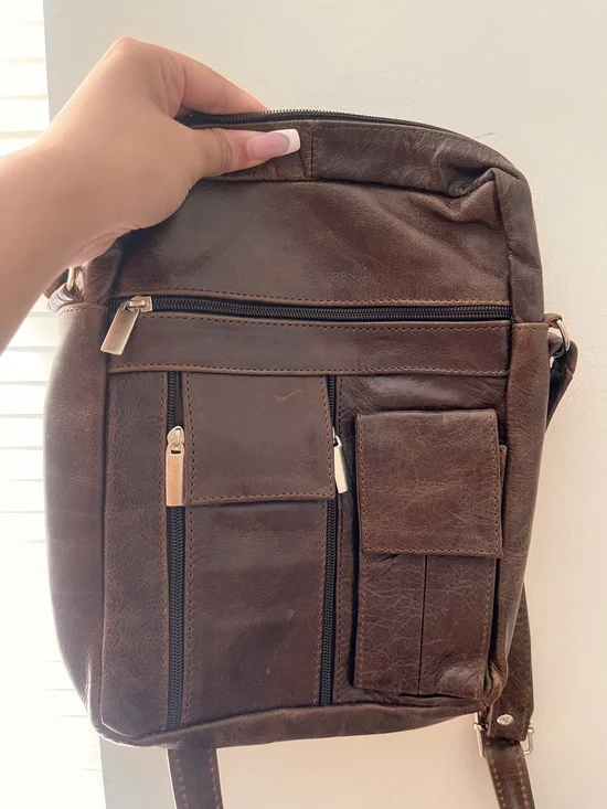 Men's Brown Leather Crossbody Shoulder Bag