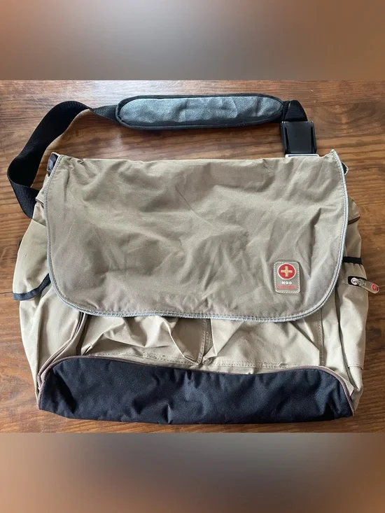 NGG Swiss Edition Tan and Black Canvas Messenger Bag - Men's Shoulder Bag