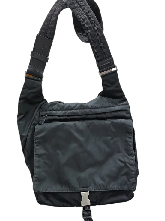 Prada Black Nylon Messenger Bag with Silver Hardware
