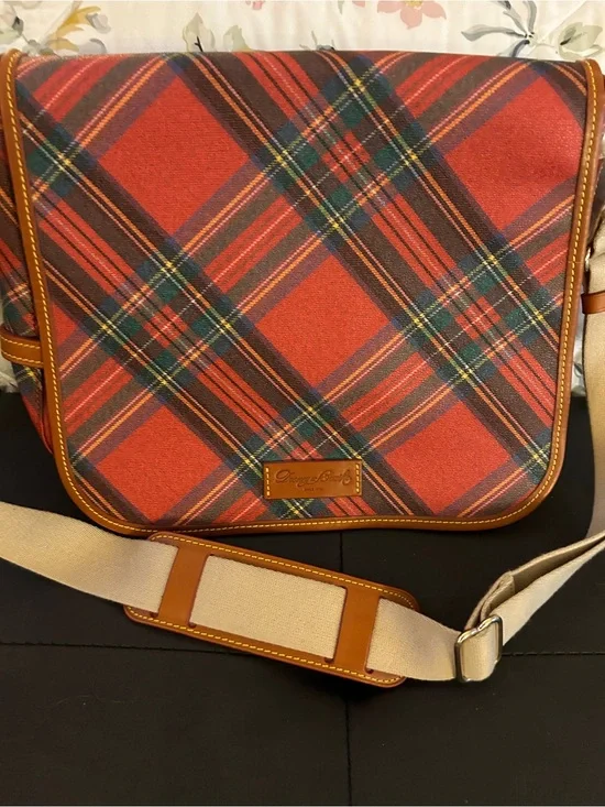 Dooney & Bourke Red Plaid Messenger with Tan Trim