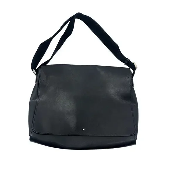 Montblanc Leather Soft Grain Meisterstück Italian Messenger Bag Black