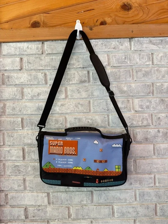 Super Mario Bros. Blue Messenger Bag with Black Strap