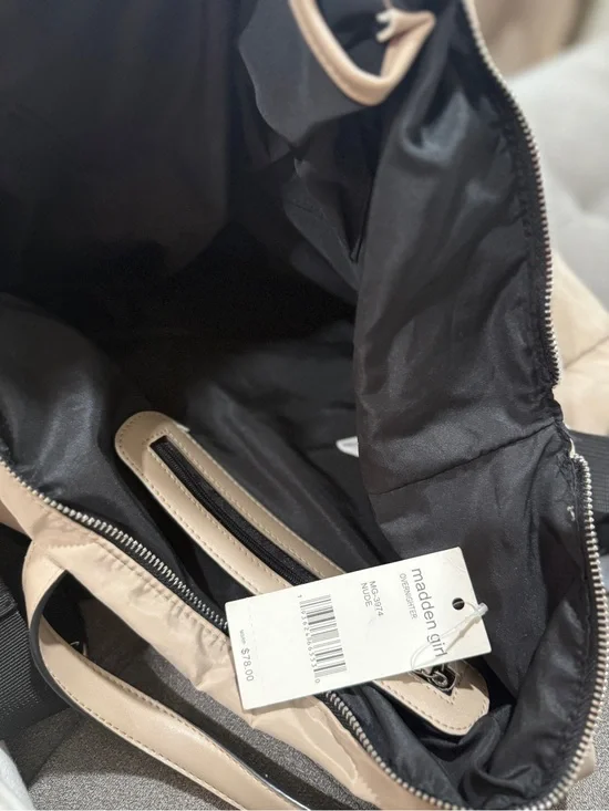 Madden Girl Beige Weekender Bag with Black Interior