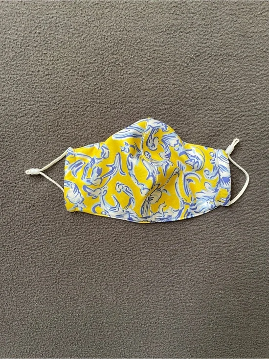 Tory Burch Yellow and Blue Printed Face Mask