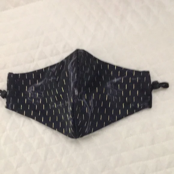 Handmade Navy Face Mask with Gold Dash Pattern larger mask NEW