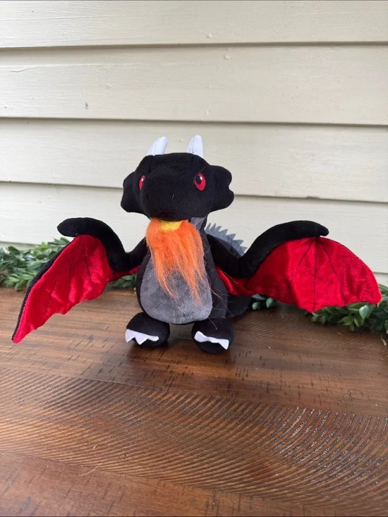 Play Dog ToyBlack & Red Dragon Plush with Orange Mane -