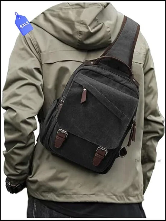 Canvas Sling Crossbody Backpack Messenger Bag 11 Pockets