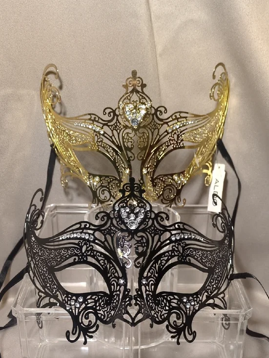 Aldo Gold and Black Venetian Filigree Masquerade Masks