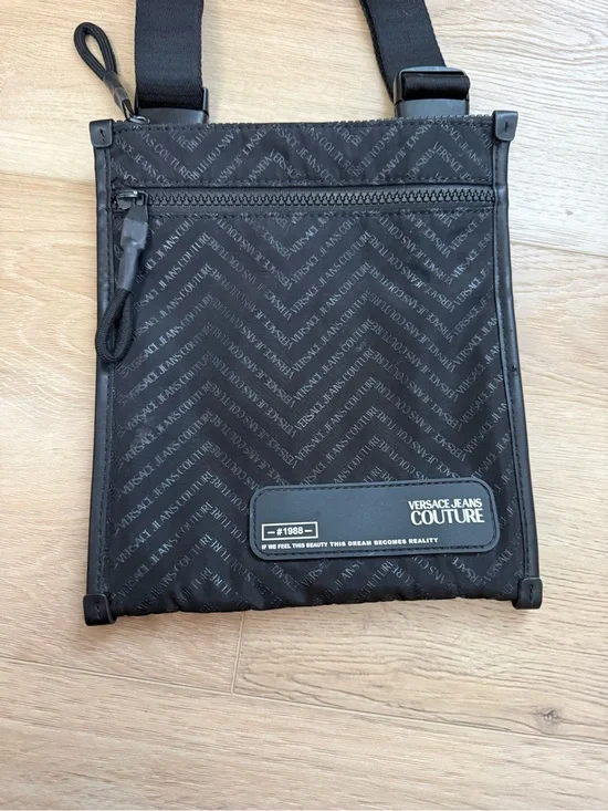 Versace Jeans Couture Collection Black Logo-Print Messenger Crossbody