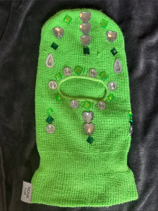 Embellished Neon Green Knit Balaclava by Nova Loz