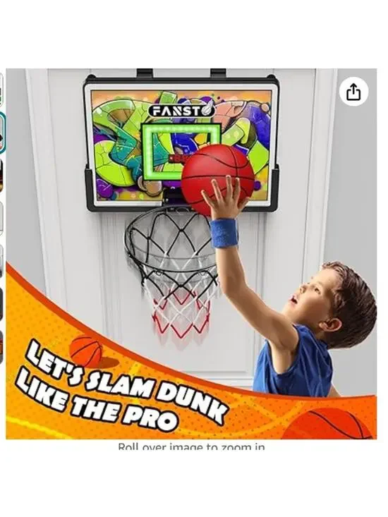 Indoor Basketball Hoop, 4 balls, Over The Door LED 2 Game Mode& Mute Mode