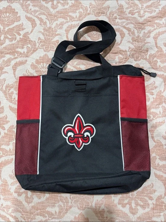Black and Red Messenger Tote with Fleur Emblem