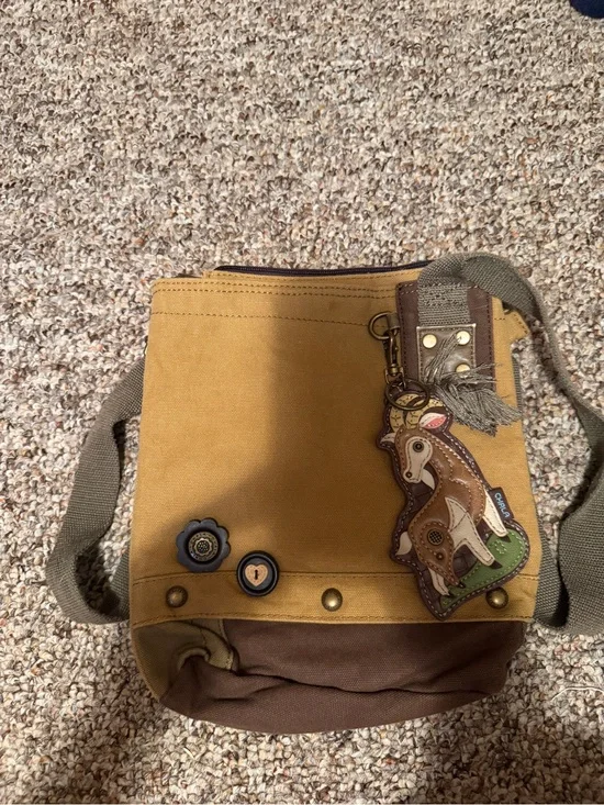 Vintage CHALA - Mustard Canvas Crossbody Bag with Brown Trim