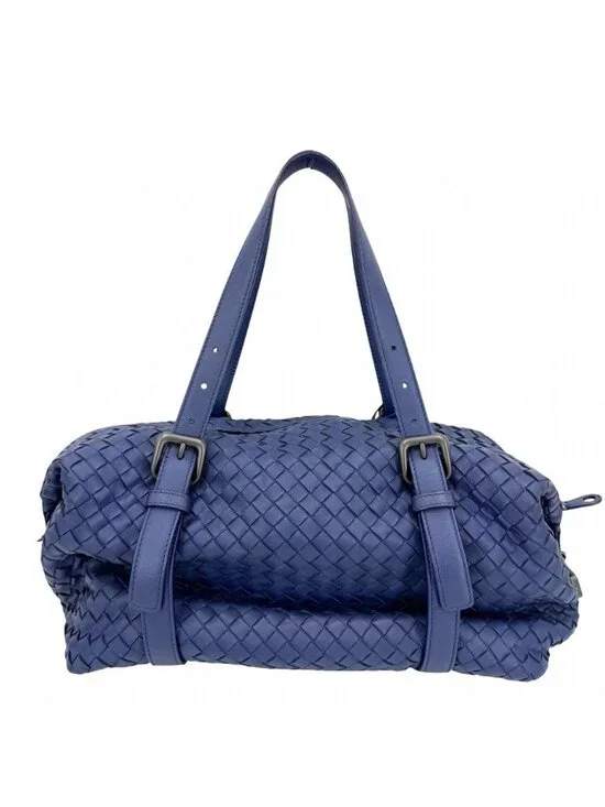 Bottega Veneta Intrecciato Montaigne Tote Shoulder Bag Leather Blue Matte Black