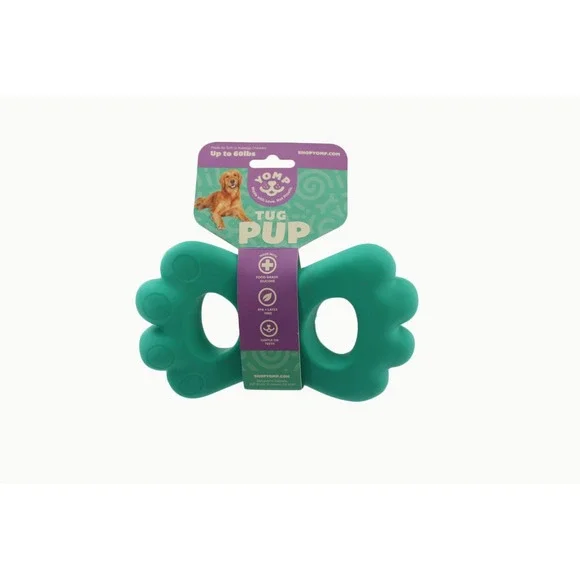 Yomp‎ Tug Pup Silicone Dog Toy Teal Paw Shape BPA Free for Dogs Up to 60lbs