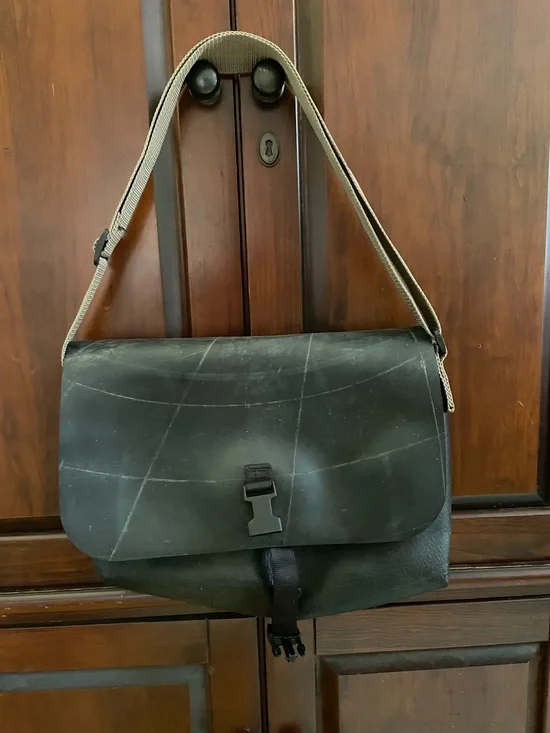 Black recycled rubber tire  Messenger Bag with Adjustable Strap