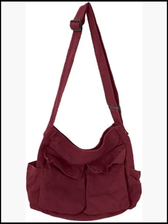 Canvas Messenger Bag Large Crossbody with Multiple Pockets Shoulder Tote for