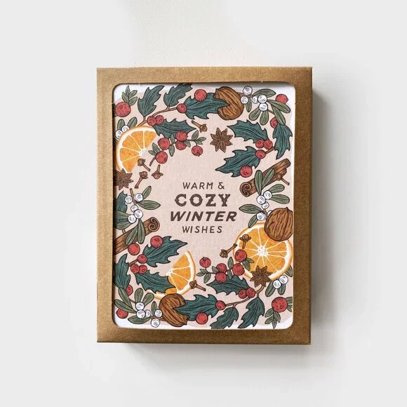 Warm + Cozy Winter Holiday Card Boxed Set of 8