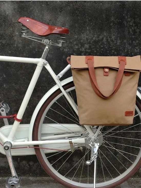 Casual Tan Canvas Messenger Tote with Brown Trim