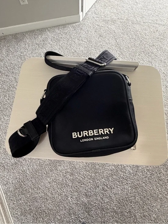 Burberry Black Messenger Bag with White Logo