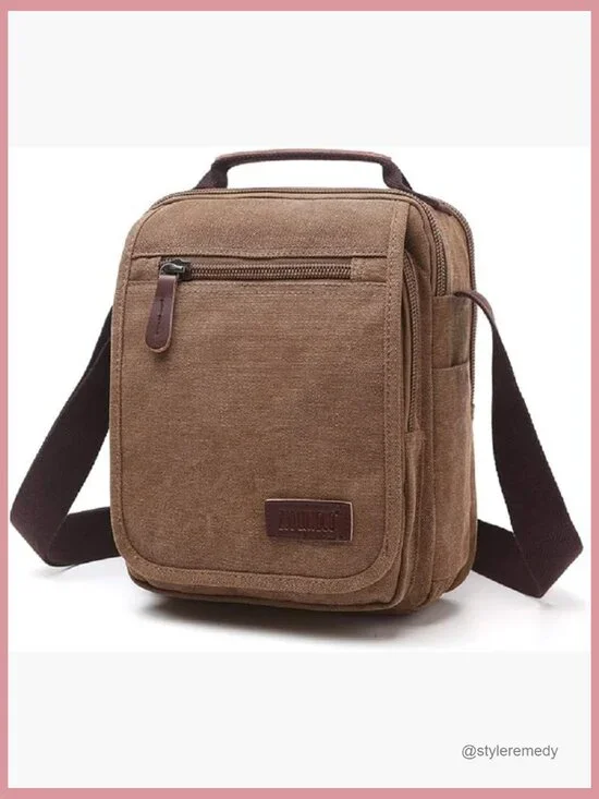 Canvas Messenger Crossbody Bag with Adjustable Strap
