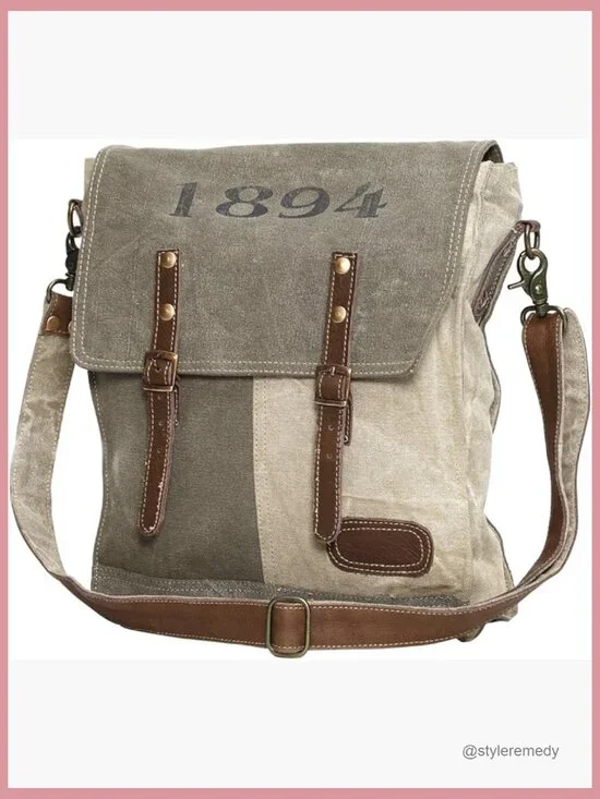 Upcycled Canvas Messenger Bag with Adjustable Strap