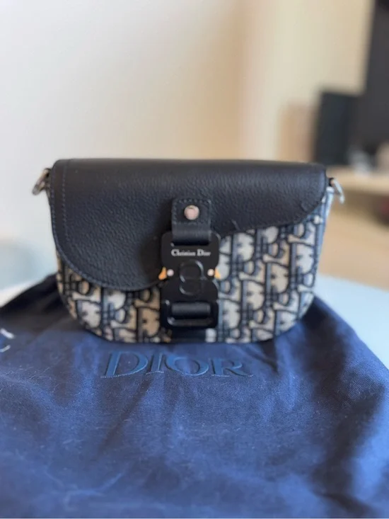 Dior Black and Beige Oblique Saddle Messenger Bag