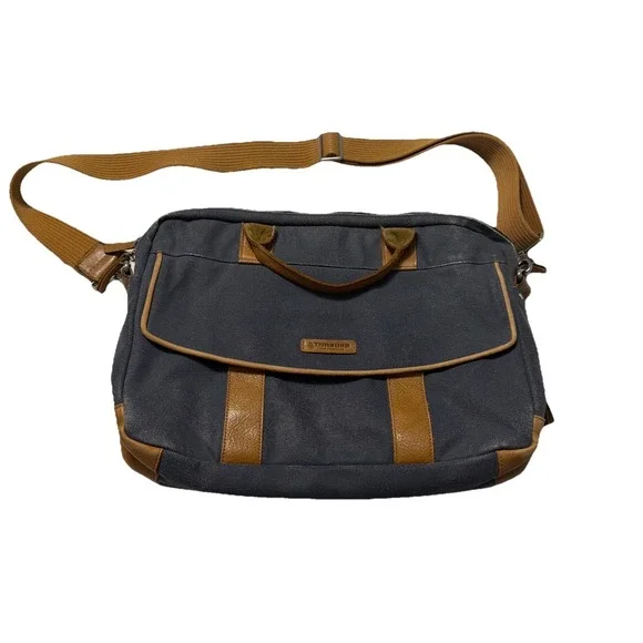 Timbuk2 Classic Messenger Bag Medium Blue Tan Canvas Crossbody Laptop Bag