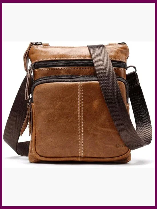 Genuine Leather Crossbody Bag for Men Compact Shoulder Pouch Messenger Purse