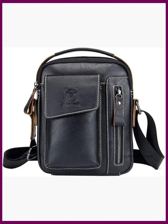 Genuine Leather Crossbody Messenger Bag for Men Business Travel Outdoor