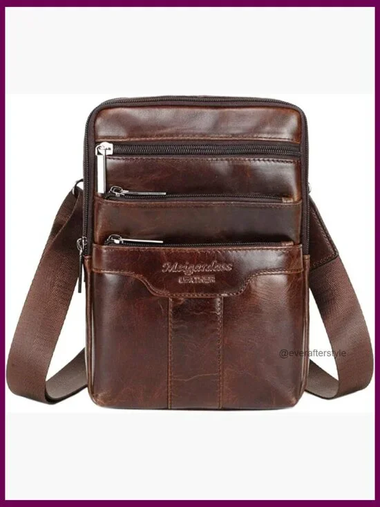 Vintage Small Leather Messenger Crossbody Sling Bag for Travel Business