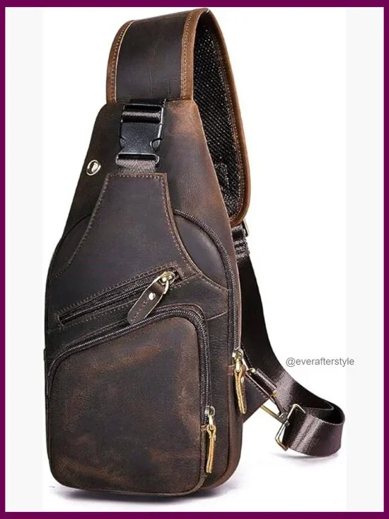 Genuine Leather Crossbody Sling Bag for Men Hiking Travel Chest Bag