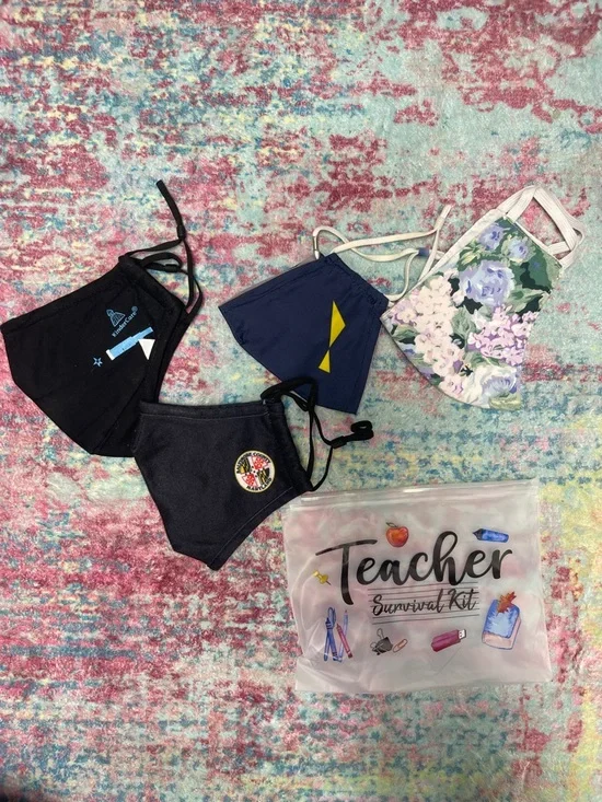 Teacher Survival Kit Kids Face Mask Set - Black, Navy, Floral