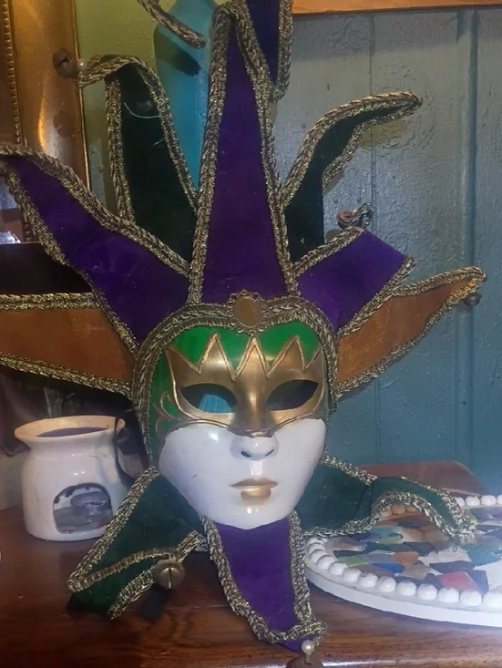 Venetian Jester Mask in Purple, Green & Gold