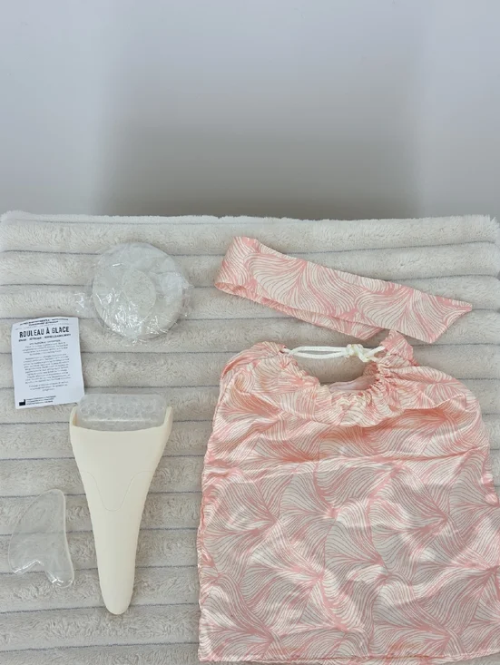 Peach Wave Print Drawstring Bag with Self Care Items