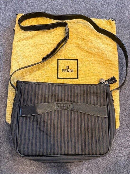 Vintage Fendi Black & Gray Striped Crossbody