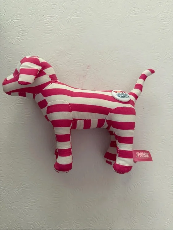 PINK Victoria's Secret Hot Pink & White Striped Plush Dog Toy