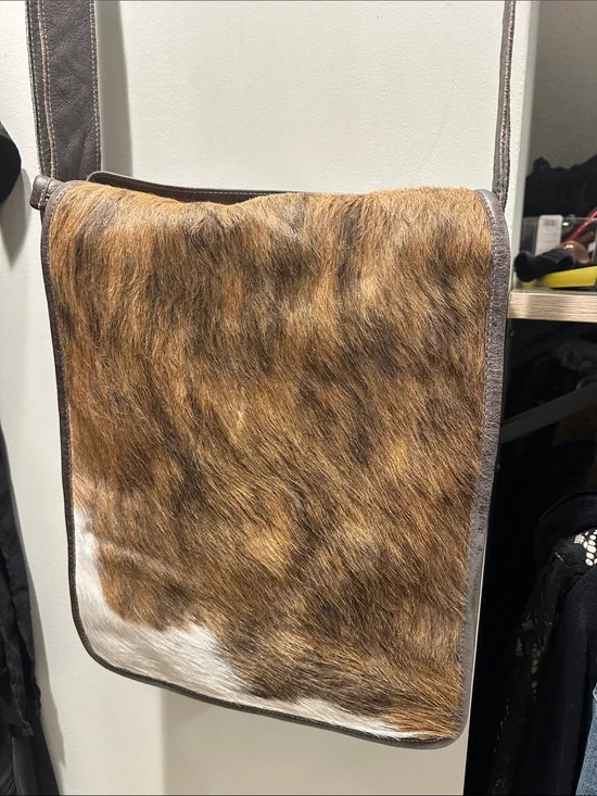 Brown Haircalf Crossbody Messenger Bag