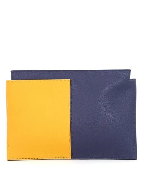 Hermes Clutch Nect Joan Ambre Blue Ankle Black Silver Color Box Calf