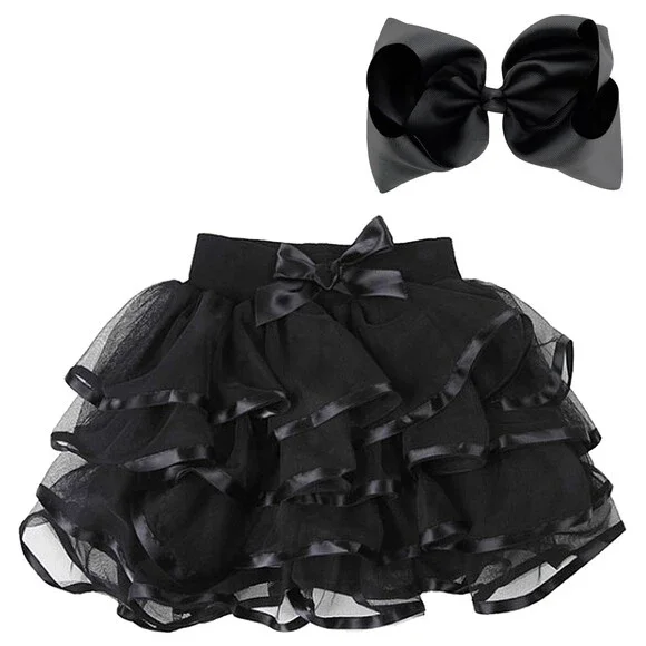 BGFKS 4 Layered Tulle Tutu Skirt for Girls with Matching Hairbow,Girl Ballet